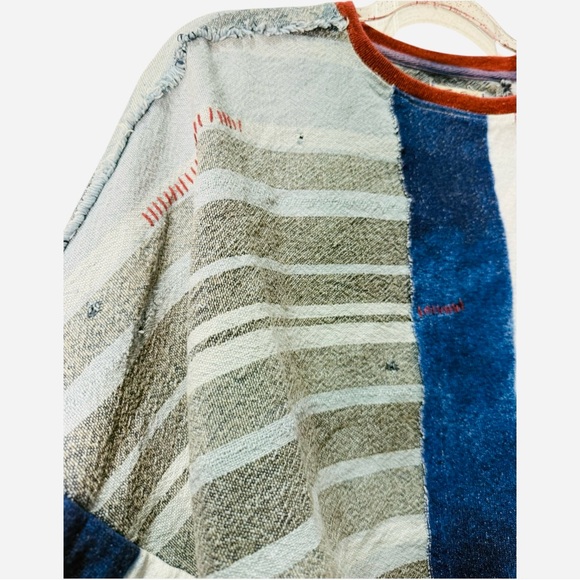 We The Free People Billie Tee /‎ Blue Striped Oversized Slouchy Crop Top Medium - Picture 4 of 7